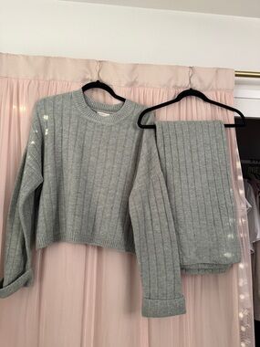 Sincerely Jules Light Gray Ribbed Knit Sweater Set